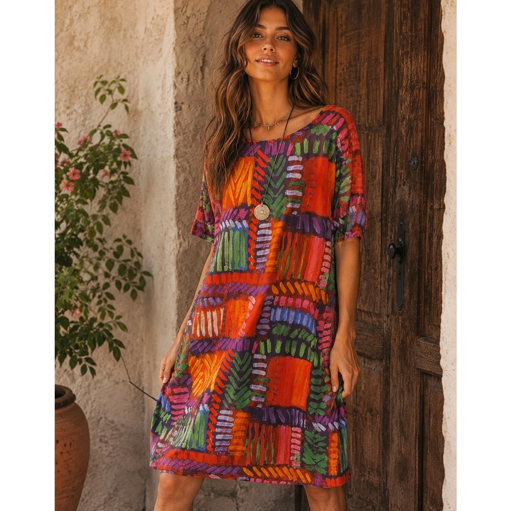 Jams World Honolulu Crossroad Dress XL Multi Color Abstract 90s Made In Hawaii